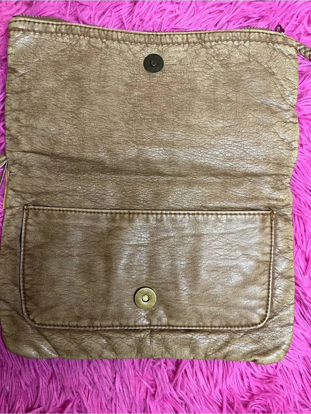 Converse Metallic Tan Fold-Over Clutch with Braided Tassels